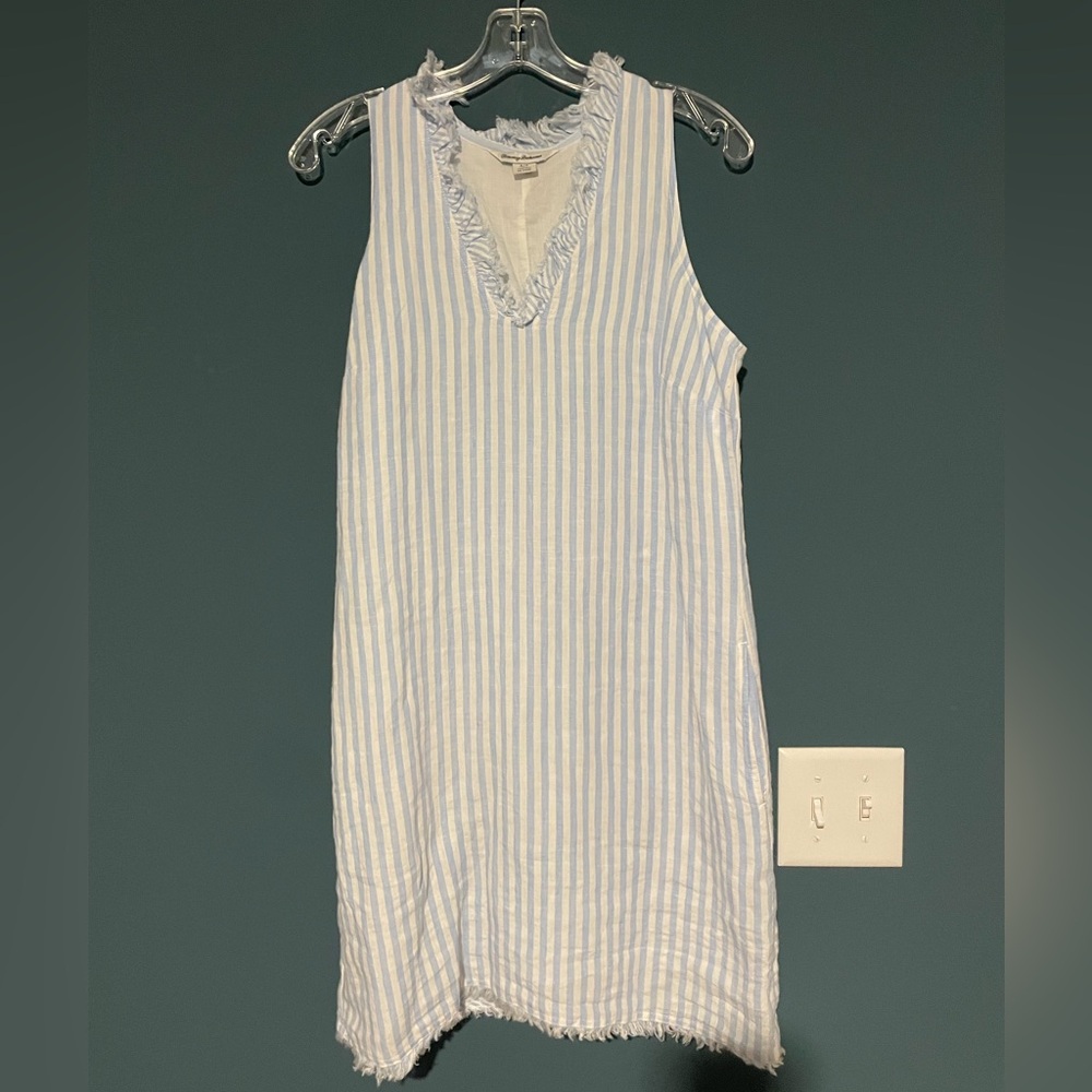 Tommy Bahama size S linen blue and white dress
